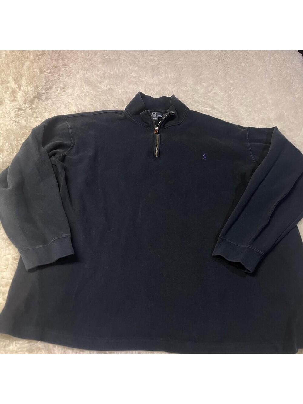 Polo Ralph Lauren Mens Navy Blue 100% Cotton Quarter Zip Sweater 3XLT Tall